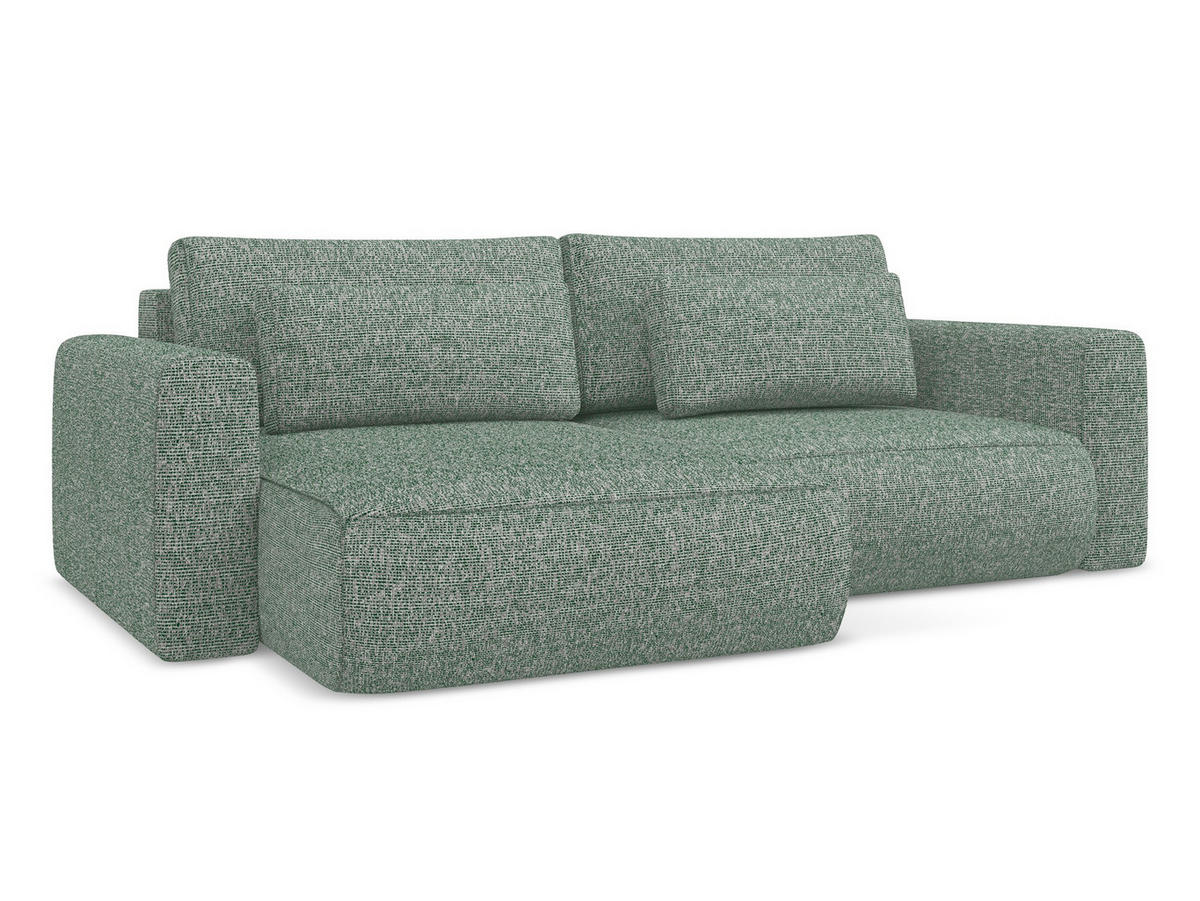 ECKSOFA mit Schlaffunktion Strukturstoff Stoff Grün - Schwarz/Hellgrün, Kunststoff/Textil (149/240cm) - Makamii