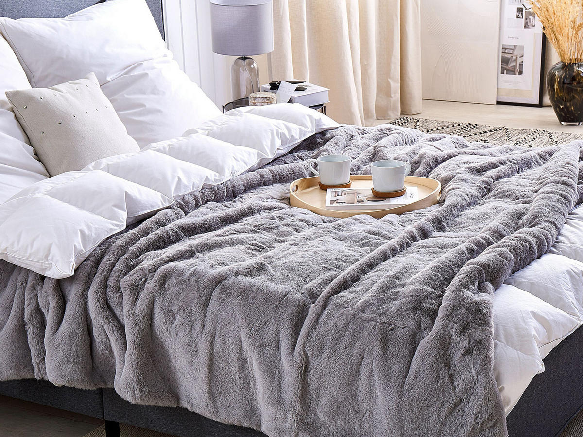 DECKE Hellgrau Chaab 200/220 cm - Hellgrau, Textil (200/220cm) - Beliani