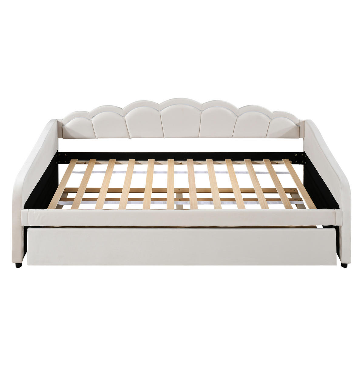 TAGESBETT 90/200 cm Beige mit LED und Rollbett ohne Matratze - Beige, Textil (90/200cm) - MIVRAY