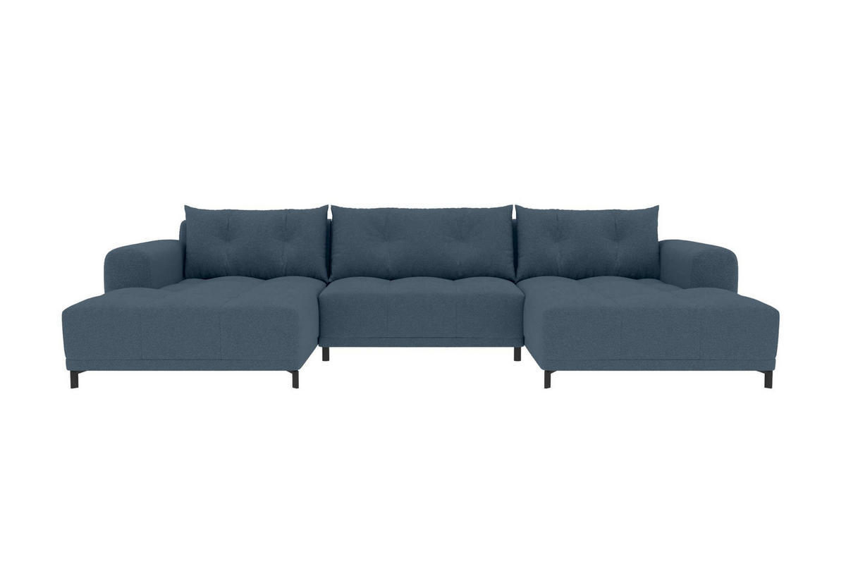 WOHNLANDSCHAFT Strukturstoff Dunkelblau inkl. Schlaffunktion - Schwarz/Dunkelblau, Textil/Metall (348/94/181cm) - 99rooms