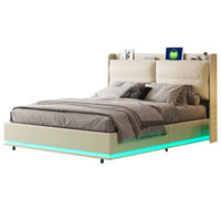 POLSTERBETT mit Stauraum 140/200 cm, mit LED, Stauraum, USB-A/C, Holzlattenrost, gepolstertes Samtbett, Beige - Beige, Holzwerkstoff (140/200cm) - Brevoria