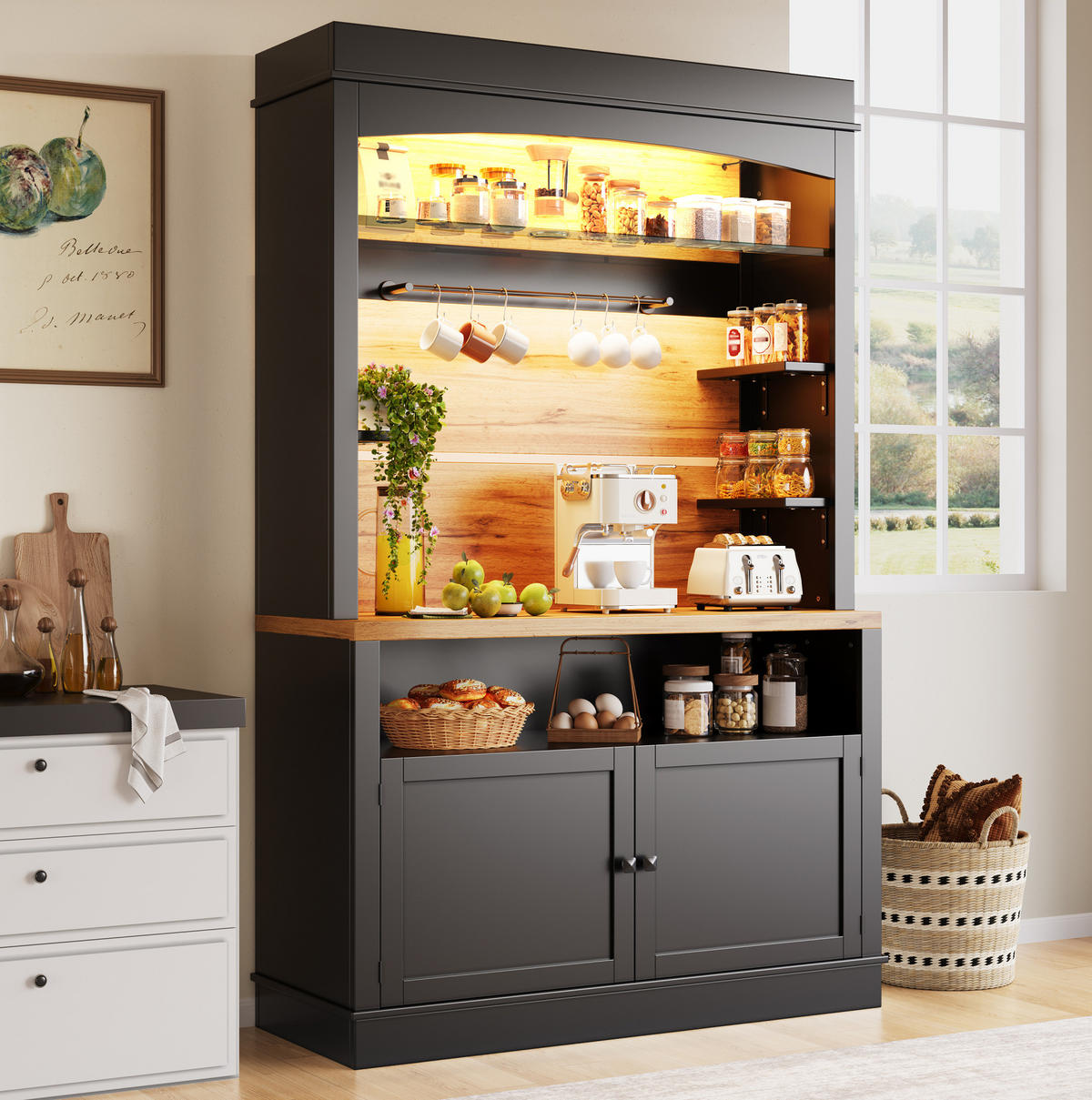 KÜCHENSCHRANK mit LED 107x43x184 cm MDF Metall Schwarz - Schwarz, Metall (43/184/107cm) - Meubliv