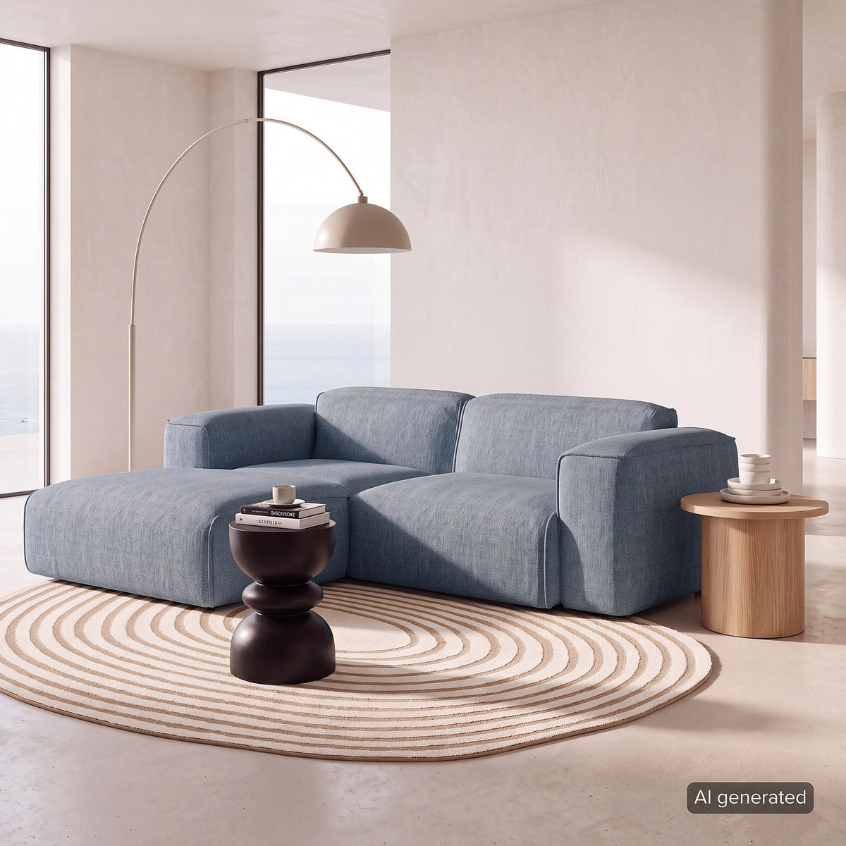 ECKSOFA mit XL-Longchair - Blaugrau/Schwarz, Kunststoff/Textil (260/171cm) - home24