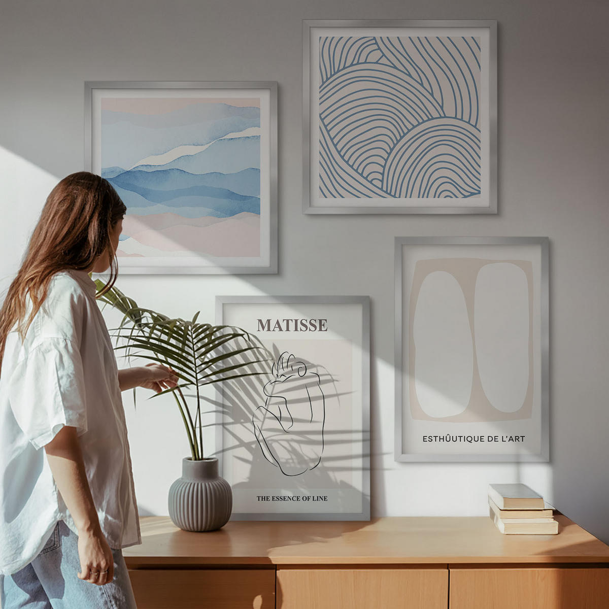 WANDBILDER 4er Set - 50x50 cm & 40x60 cm Silberner Rahmen - Matisses abstrakte Formen - Silberfarben, Kunststoff (50/50cm) - ArtPrintCave