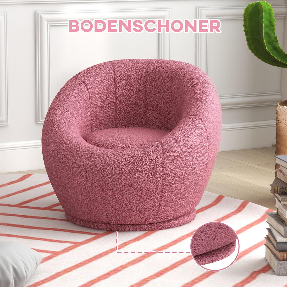 EINZELSESSEL, Schafswolle, Rosa - Rosa, Naturmaterialien (56/48/60cm) - HOMCOM