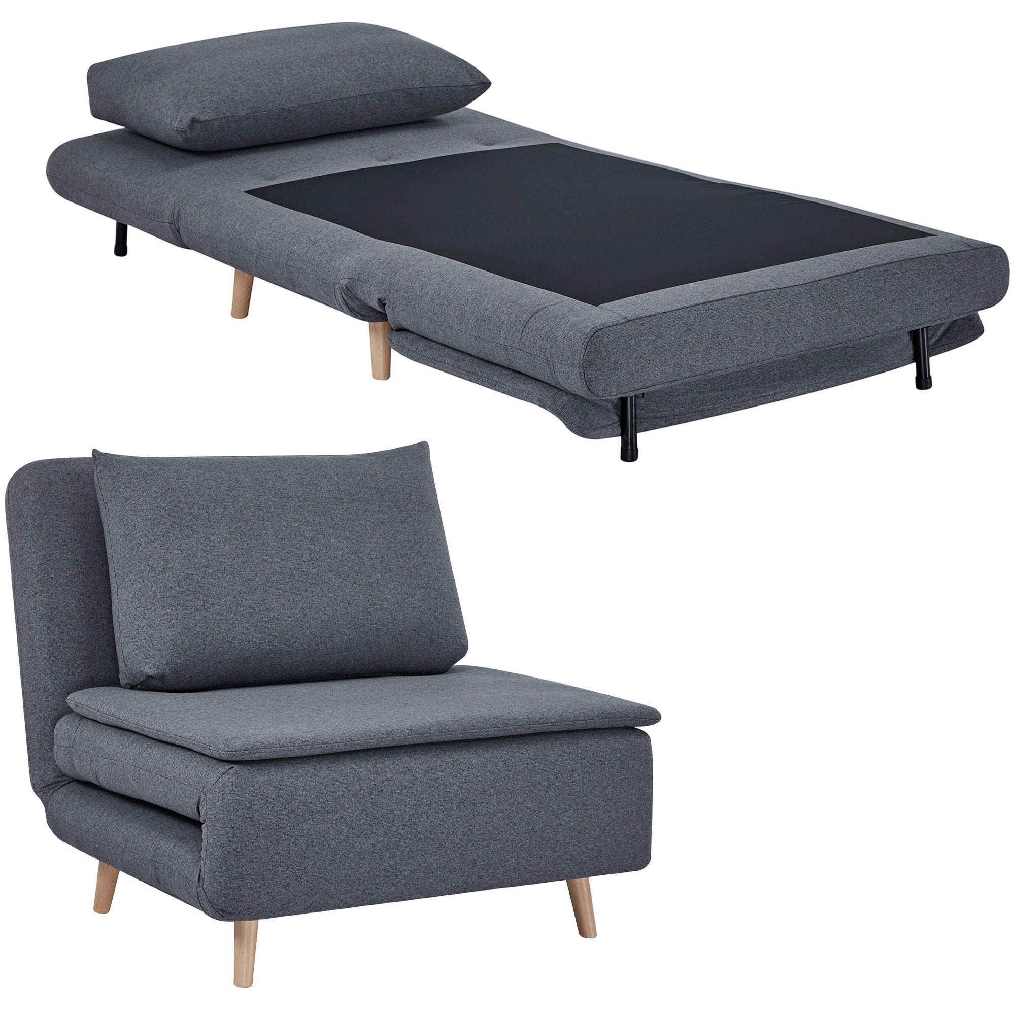 SCHLAFSESSEL 3-in-1 DE-08257 verstellbare Rückenlehne mit Bettfunktion Grau - Grau, Holzwerkstoff (95/80/90cm) - ComfortXL
