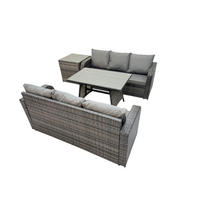 GARTENSET Hohe Rückenlehne Polyrattan 6-Sitzer - Dunkelgrau/Grau, Glas/Kunststoff - Fimous