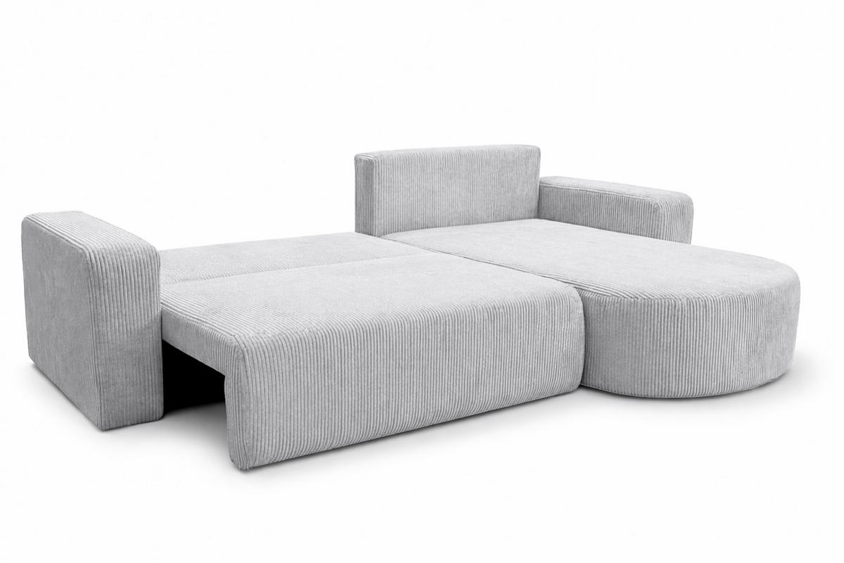 ECKSOFA Mit Schlaffunktion, Cordstoff Poso, Hellgrau, Rechts, ROUND ONE XL - Hellgrau, Holz (271/175cm) - Kaiser Möbel