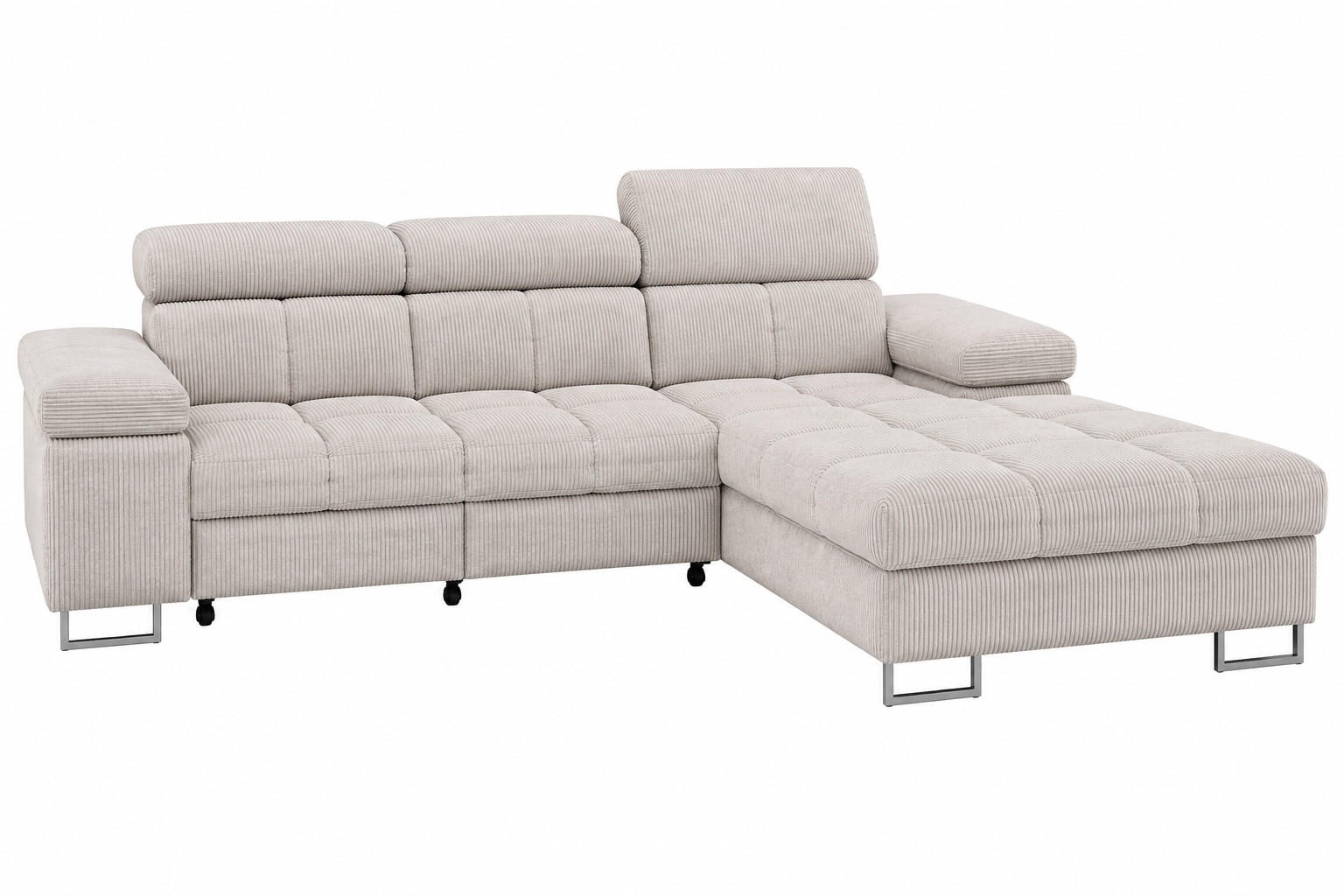 ECKSOFA COMODO Rechts mit Schlaffunktion & Bettkasten Greige - Greige, Textil (271/203cm) - KS Home Concept