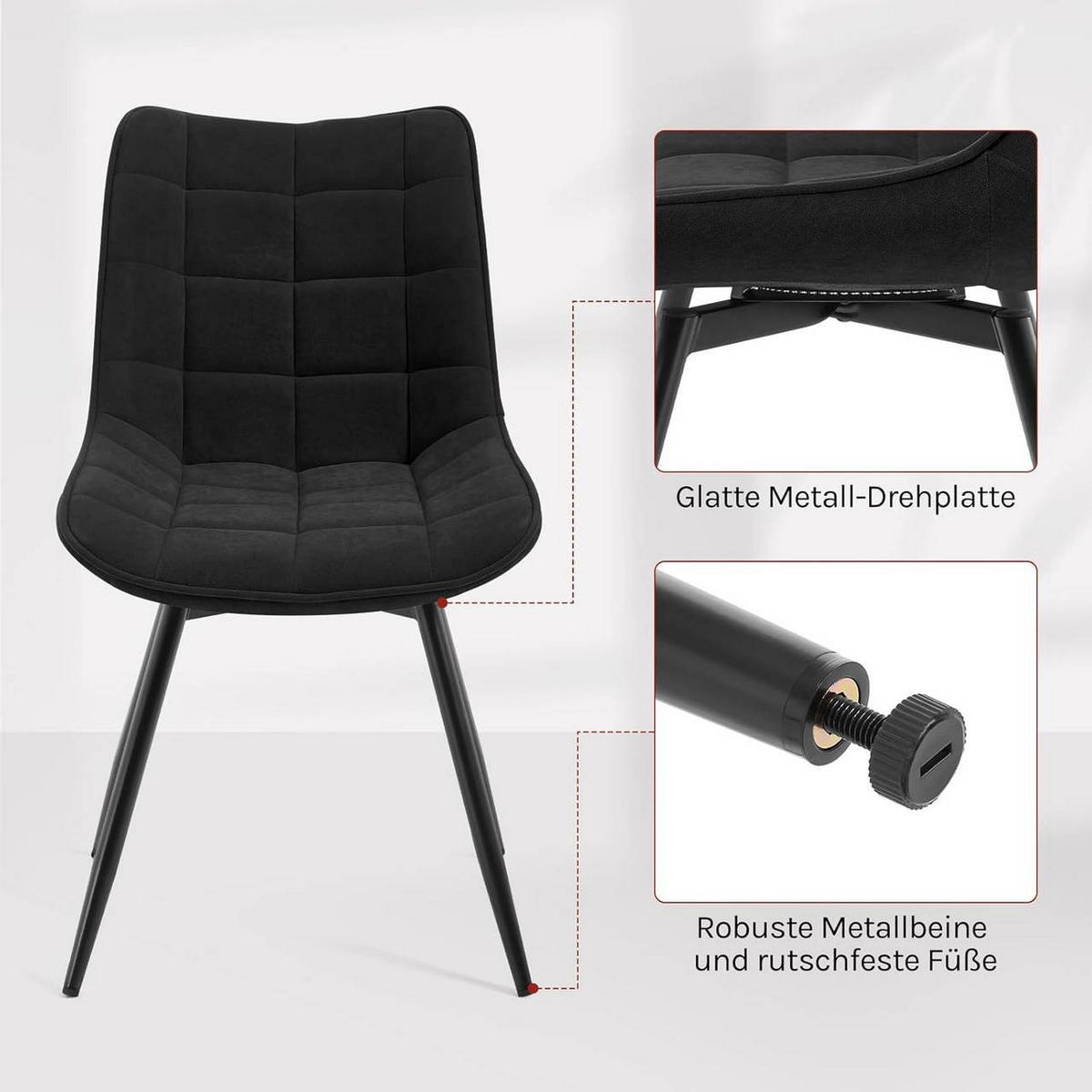ESSZIMMERSTUHL 2er Set, aus Samt, Schwarz - Schwarz, Textil/Metall (46/83.5/60.5cm) - Woltu