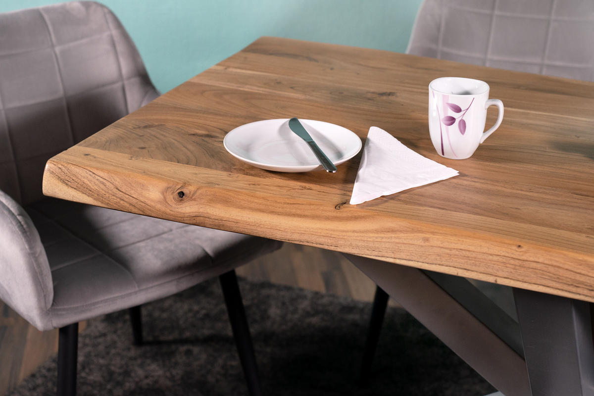 ESSTISCH CALI - Beige/Silberfarben, Holz/Metall (80/120/77cm) - SAM