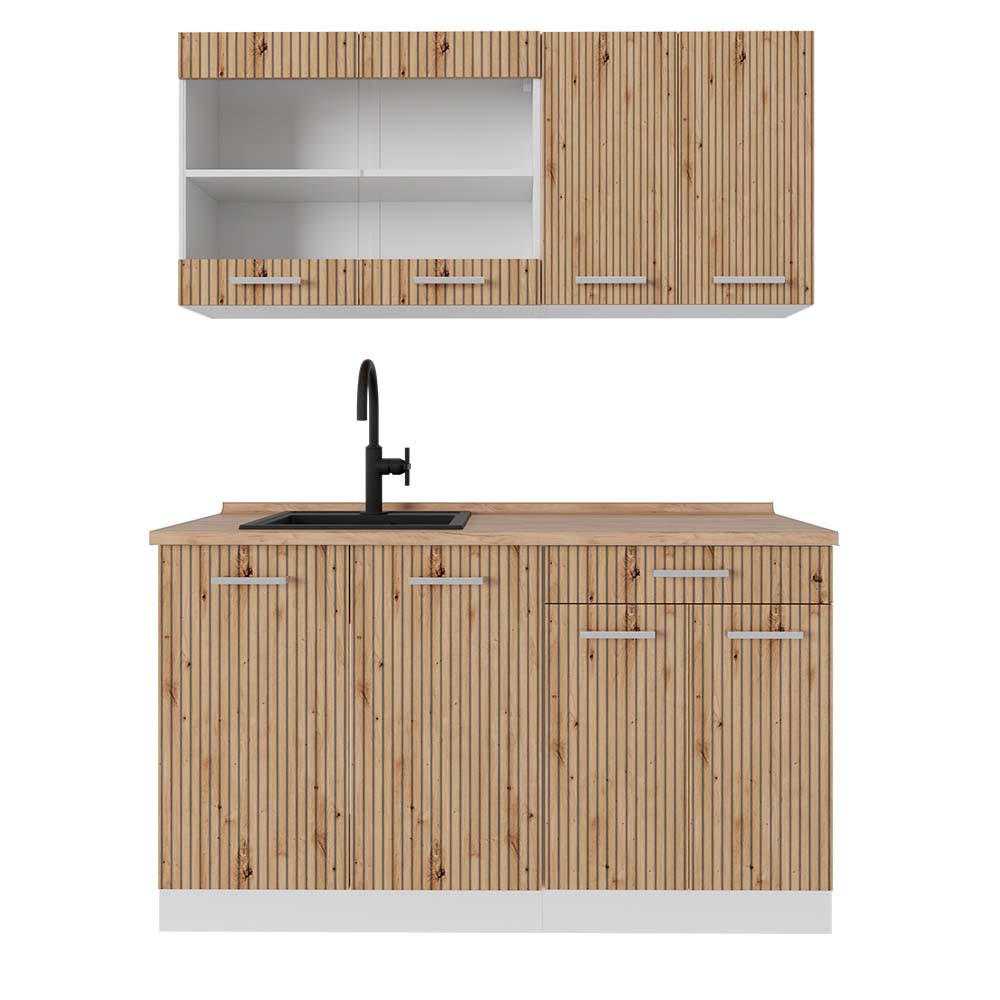 KÜCHENZEILE R-Line Artisan Eiche/Weiß 140 cm, AP Eiche - Eiche Artisan/Weiß, Holzwerkstoff (140/81.6/60cm) - Vicco