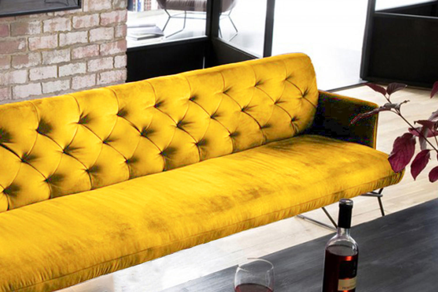 ESSZIMMERBANK CHARME Gelb Velvet - Gelb, Textil (206/85/68cm) - KAWOLA