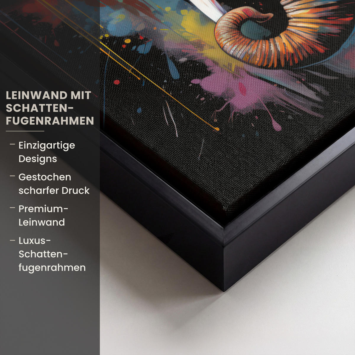 LEINWAND Bilder mit Rahmen - Elefant - Graffiti - Schwarz - Tiere - Farben - 30x40 - Schwarz, Textil (30/40cm) - MuchoWow