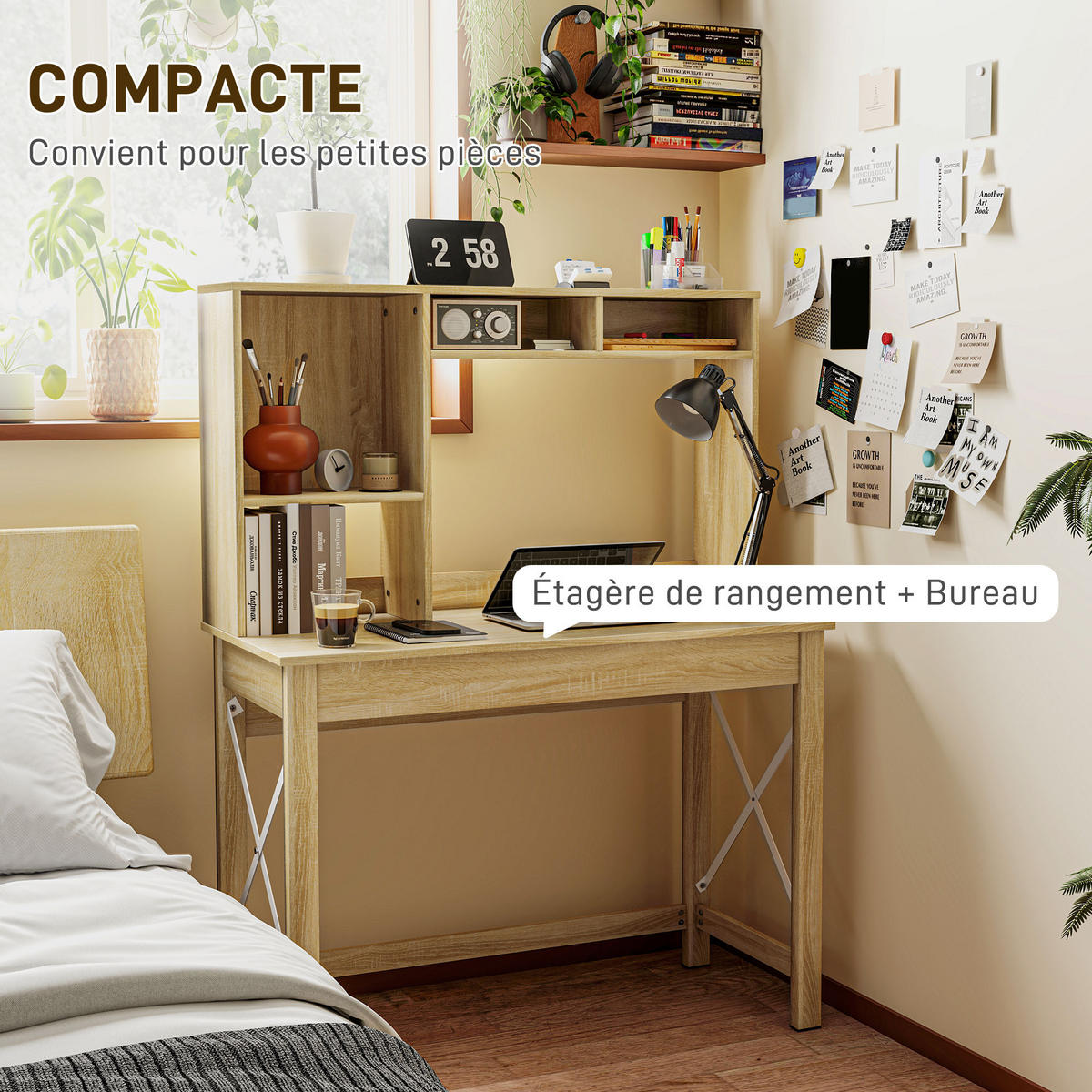 SCHREIBTISCH Eichenoptik mit integriertem Regal und Metallgestell 105/50/137,5 cm - Eichefarben, Holzwerkstoff (50/105/137.5cm) - PANGIVO