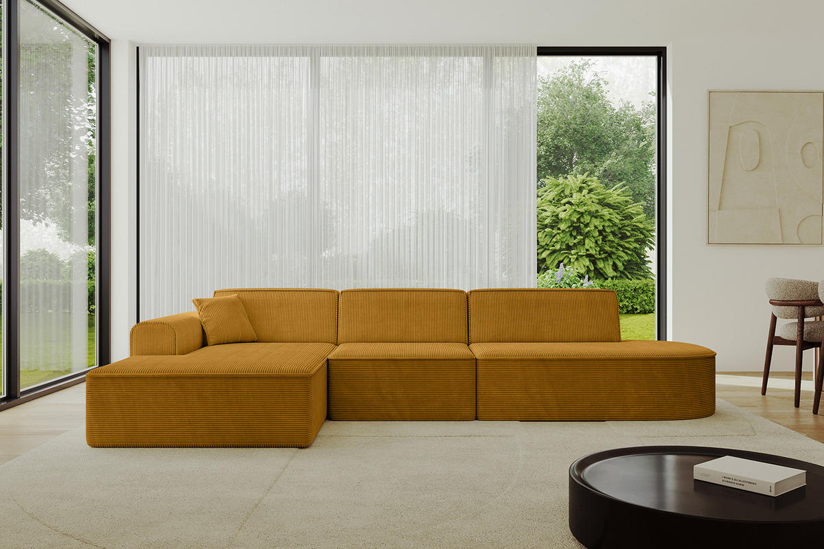 ECKSOFA Ottomane Links IREA-L2-v3 - 318x165x76 cm Senfgelb - Currygelb, Holzwerkstoff/Textil (318/165cm) - ALTDECOR