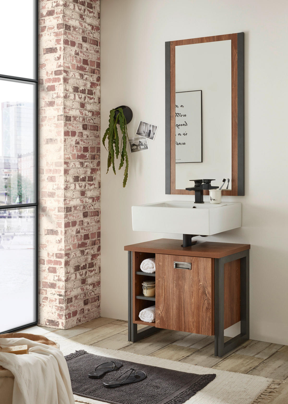 WASCHBECKENUNTERSCHRANK Eiche Stirling, Matera grau, Badmöbel Unterschrank 61 x 62 cm - Eichefarben/Grau, Holzwerkstoff (61/62/40cm) - Furn.Design