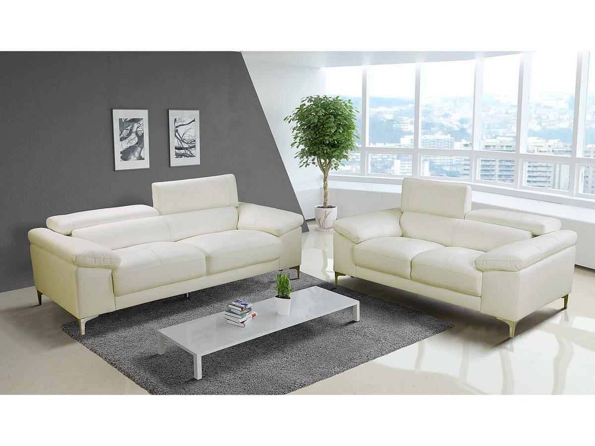 LEDERSOFA 2-Sitzer - Weiß - SOLANGE - Weiß, Leder (176/73/103cm) - Vente-Unique