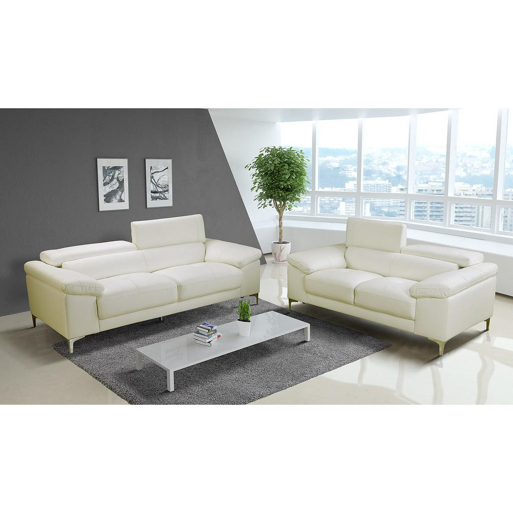 Thumbnail - Vente-Unique Ledersofa, Weiß, Leder, Uni, 2-Sitzer, 176x73x103 cm, Wohnzimmer, Sofas & Couches, Sofas, 2-Sitzer Sofas