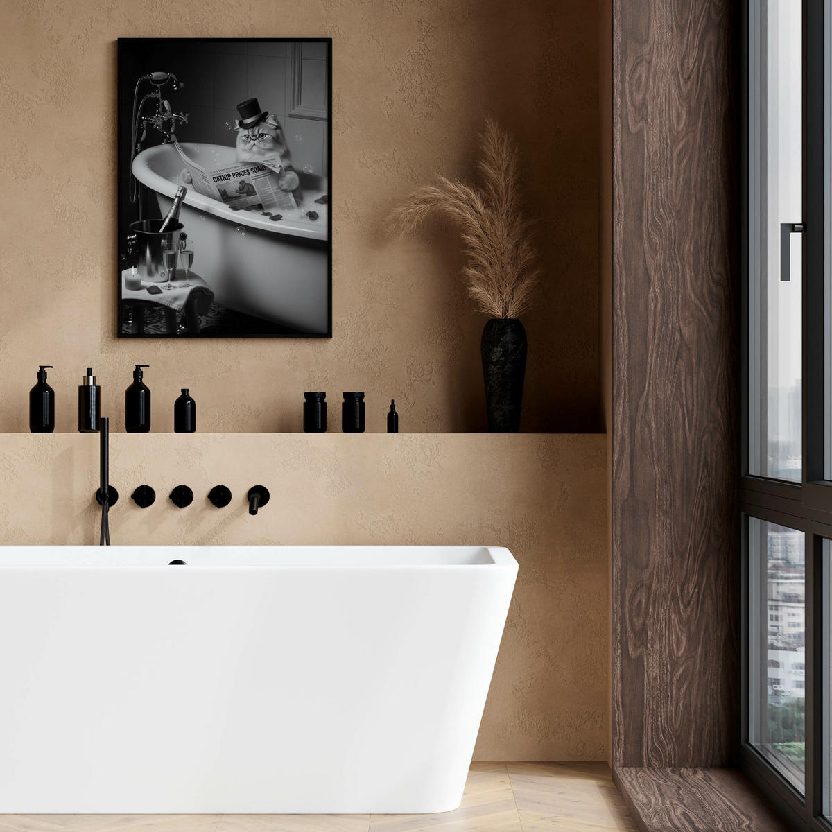 POSTER für Badezimmer WC KATZE in Badewanne Zeitung Abstraktion 20x30cm - Schwarz/Weiß, Papier (20/30/1cm) - Muralo