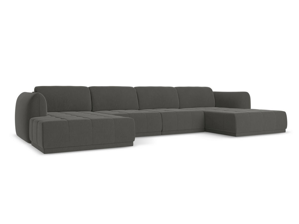WOHNLANDSCHAFT Samt Stoff Grau - Dunkelgrau/Schwarz, Kunststoff/Textil (370/74/170cm) - Makamii