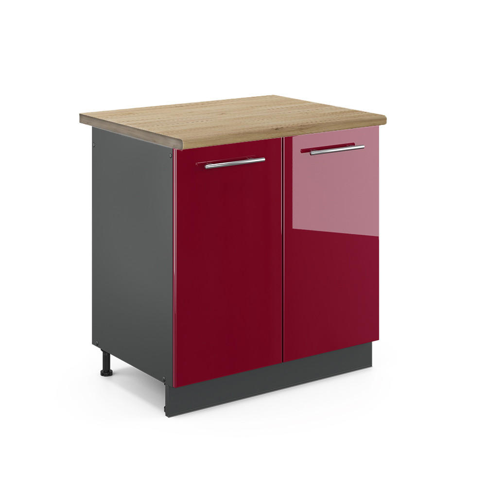 SPÜLENUNTERSCHRANK Fame-Line Bordeaux Hochglanz 80 cm, AP Eiche - Bordeaux/Anthrazit, Holzwerkstoff (80/82/60cm) - Vicco