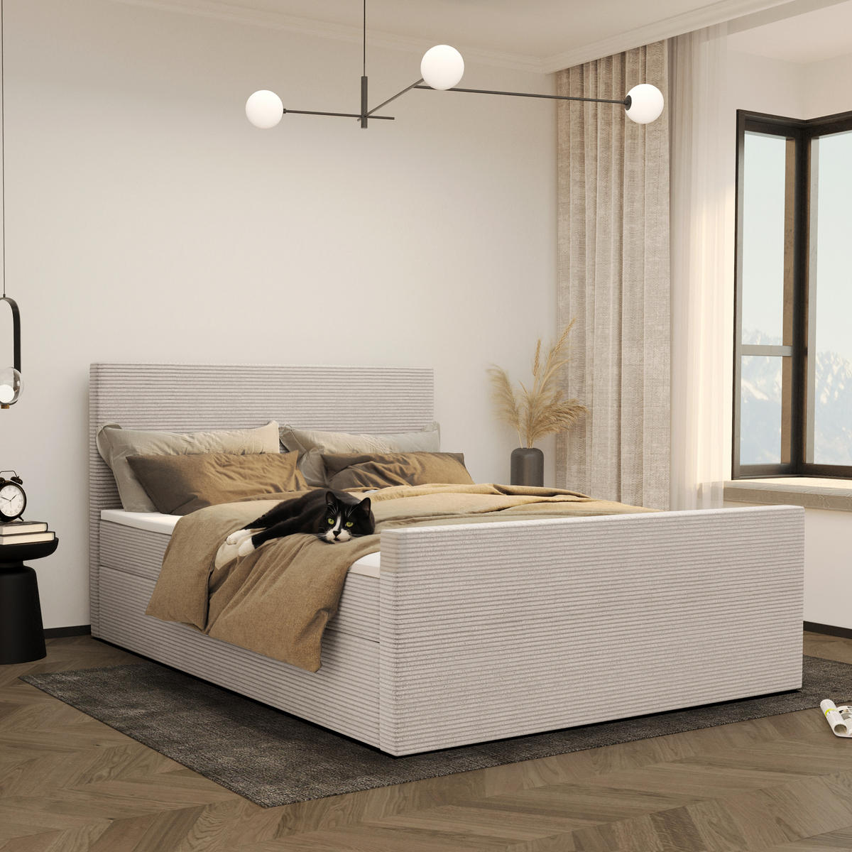 BOXBETT Mit Bettkasten Und Topper VIESTA Stoff Poso Beige 120x200 cm H2-Pocket - Beige, Holz/Kunststoff (120/200cm) - Kaiser Möbel