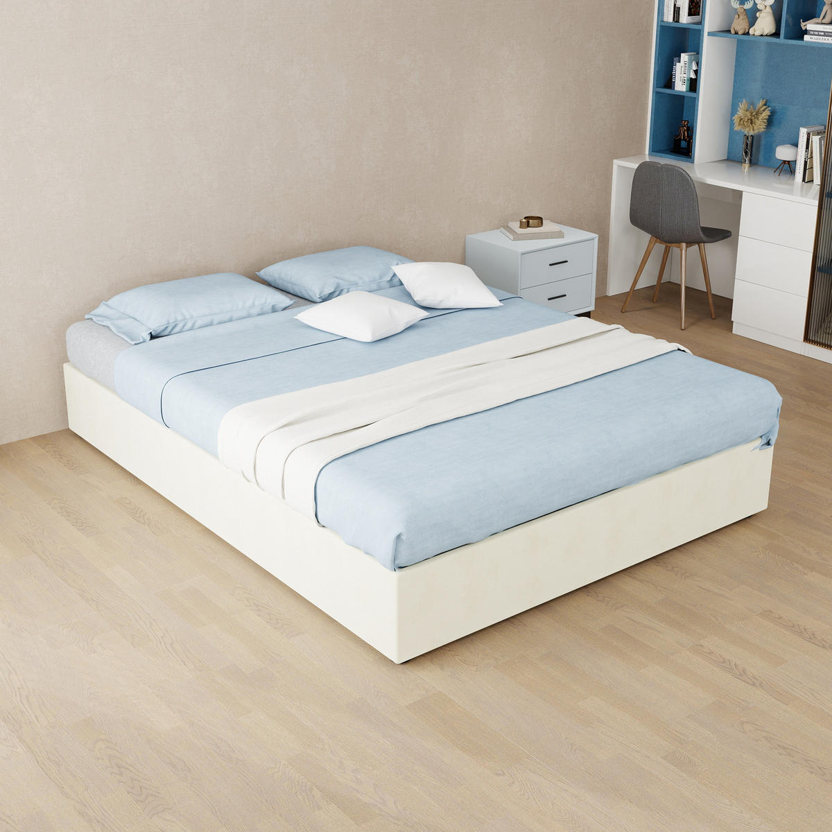 BETT Gestell 140x200 cm Stoff Beige - Beige, Metall (140/200cm) - Meubliv