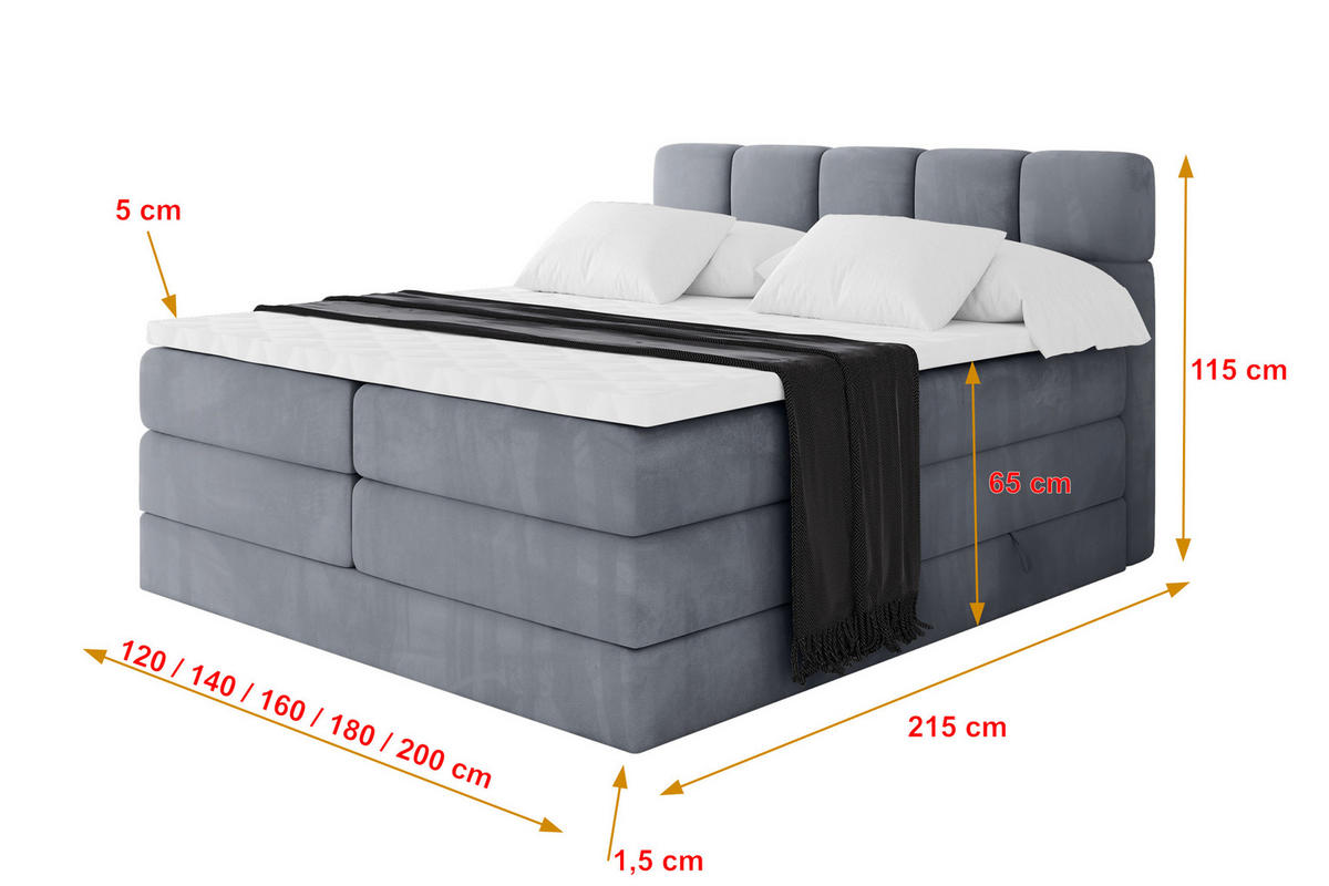 BOXBETT mit Matratze H3/H4 - FAMA KING - 120x200 cm Grau Casablanca - Grau, Holzwerkstoff (120/200cm) - ALTDECOR