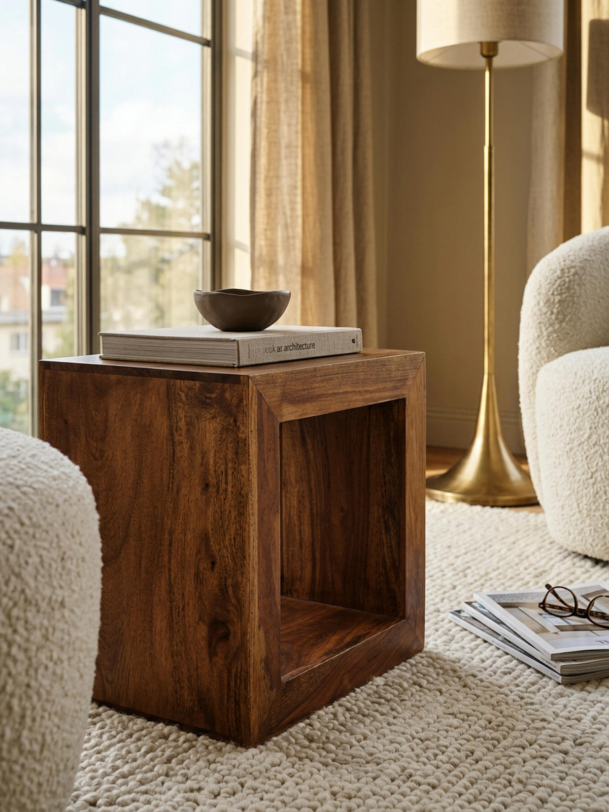 STANDREGAL – Naturholz, 44x44x33 cm, handgefertigt, geradlinig - Braun, Holz (44/44/33cm) - KADIMA DESIGN