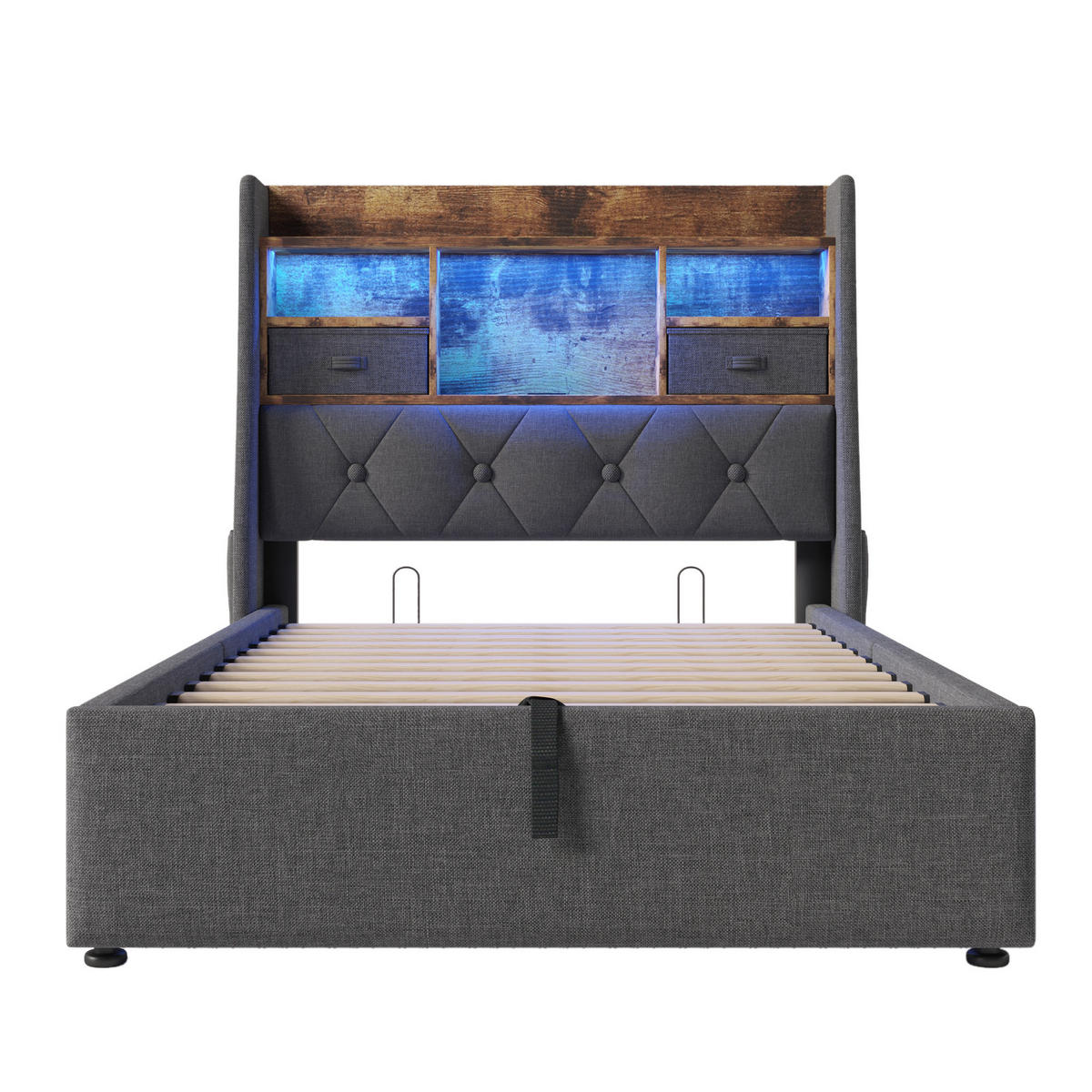 POLSTERBETT 90/200 cm Grau mit Stauraum und LED, USB- und Type-C-Anschlüssen - Grau, Textil (90/200cm) - Flora Grace