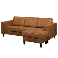 2-SITZER ECKSOFA mit Longchair - Cognac/Schwarz, Buchenholz/Textil (214/140cm) - home24