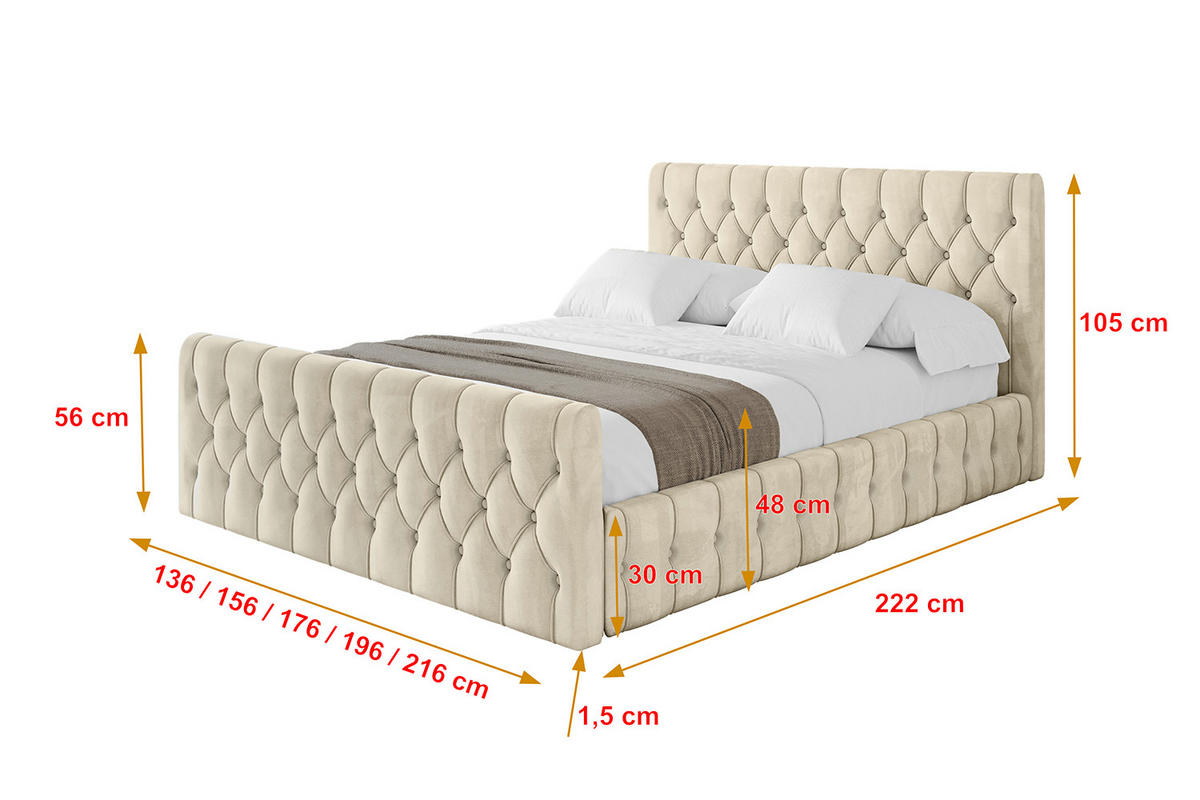 POLSTERBETT mit Bettkasten, Fußteil und Lattenrost, Boxbett ohne Matratze - LARO-Z 200x200 Beige - Ecru, Holzwerkstoff/Textil (200/200cm) - ALTDECOR