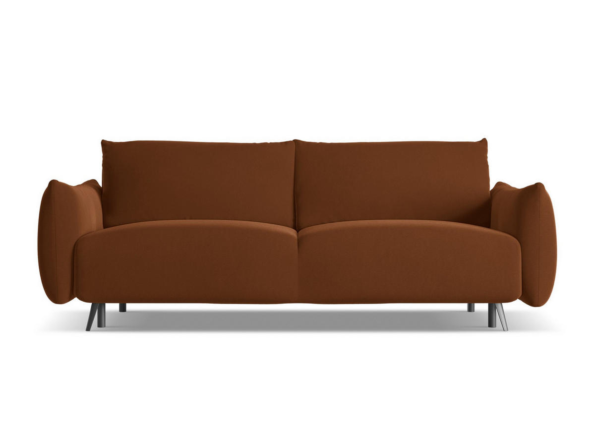 3-SITZER SOFA mit Schlaffunktion Samt Stoff Orange - Terracotta/Schwarz, Textil/Metall (230/86/105cm) - Makamii