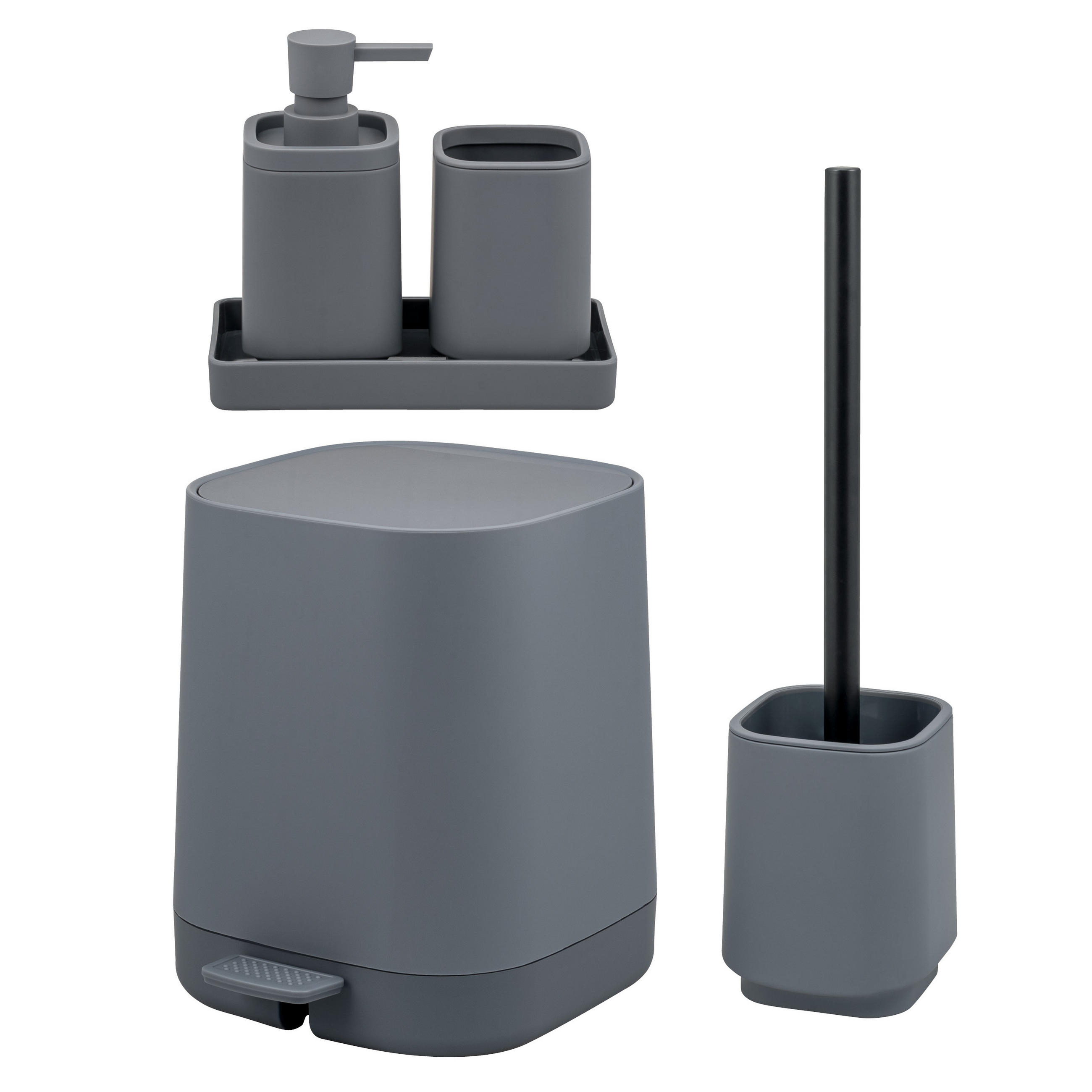 BAD-ACCESSOIRES-SET VALONA 5tlg., grau, Kunststoff - Grau, Kunststoff (21/25.5/21cm) - eluno