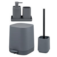 BAD-ACCESSOIRES-SET VALONA 5tlg., grau, Kunststoff - Grau, Kunststoff (21/25.5/21cm) - eluno