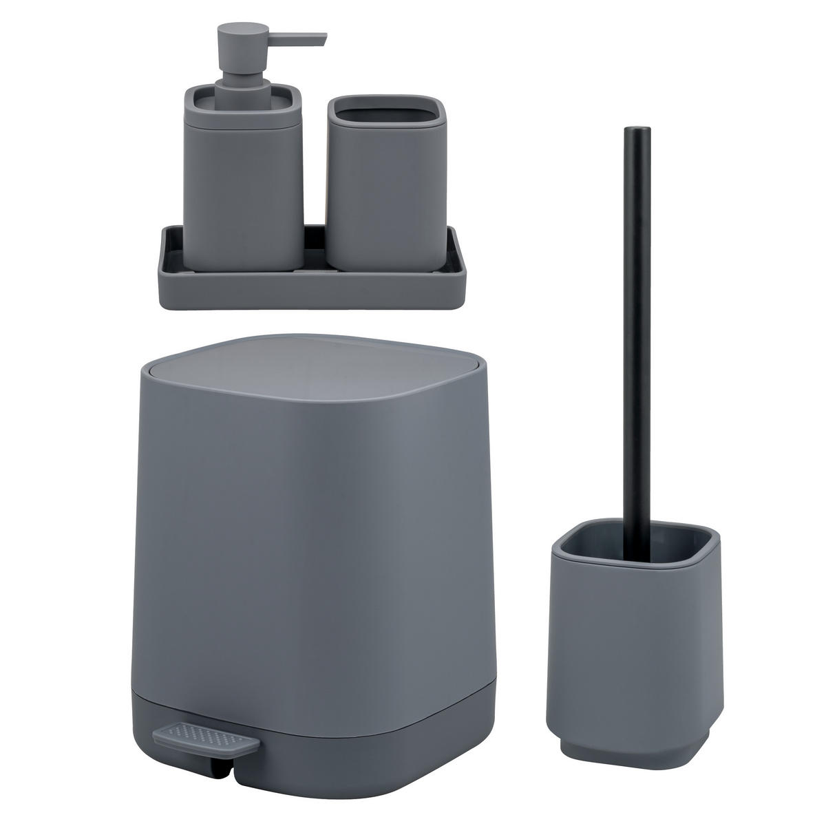 BAD-ACCESSOIRES-SET VALONA 5tlg., grau, Kunststoff - Grau, Kunststoff (21/25.5/21cm) - eluno