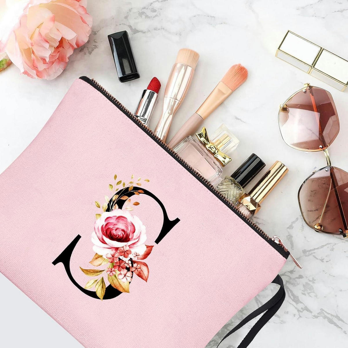 KOSMETIKTASCHE mit Initialdruck Pink S - Rosa, Textil (4/20/25cm)
