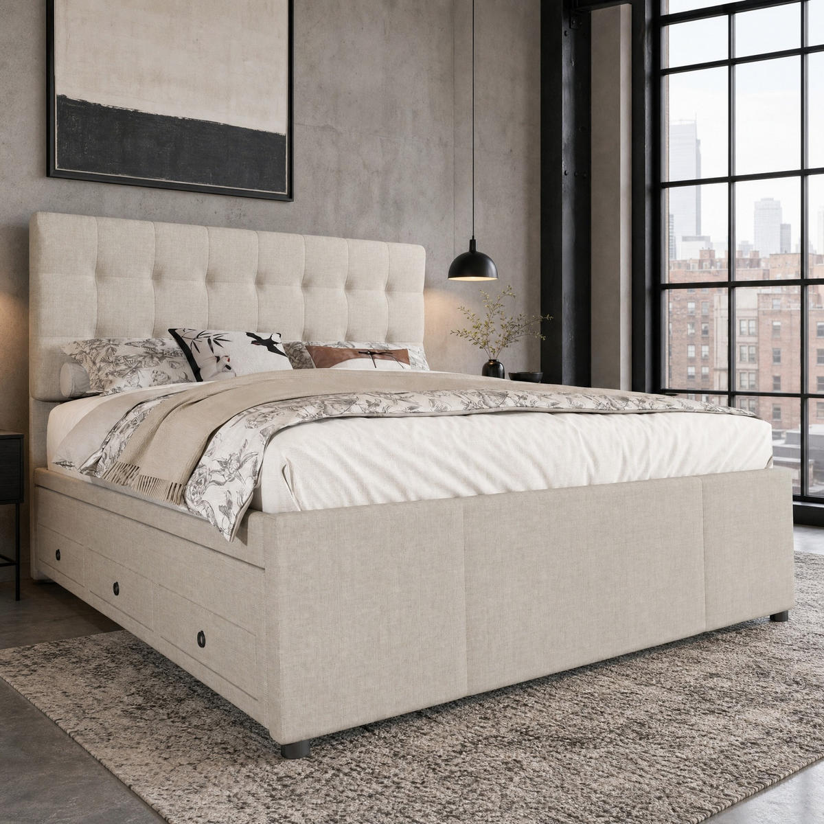 POLSTERBETT 140/200 cm aus Leinen mit ausziehbarem Bett, Beige - Beige, Textil (140/200cm) - OKMYHOME