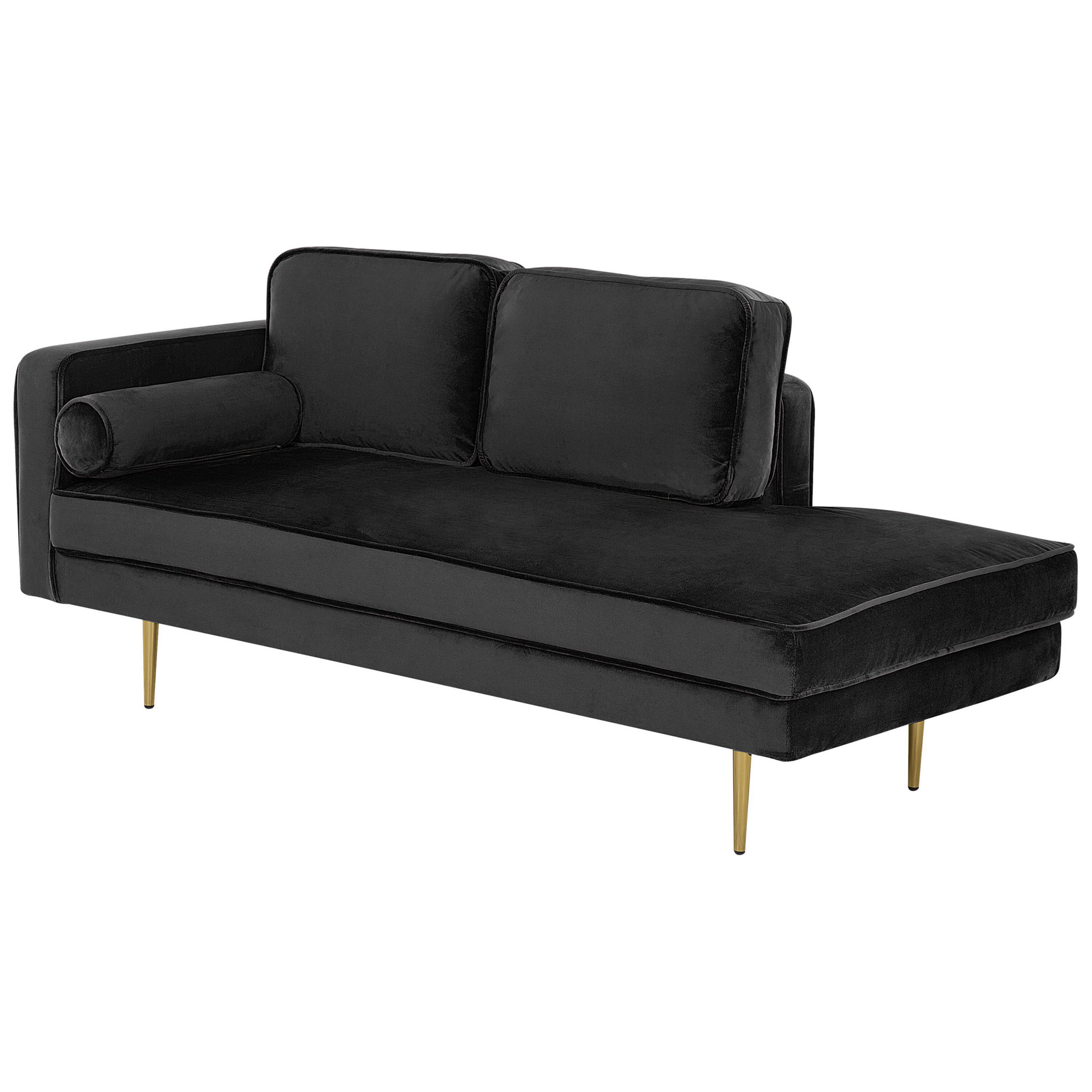 CHAISELONGUE Samtstoff schwarz linksseitig Miramas - Goldfarben/Schwarz, Textil (171/63/79cm) - Beliani