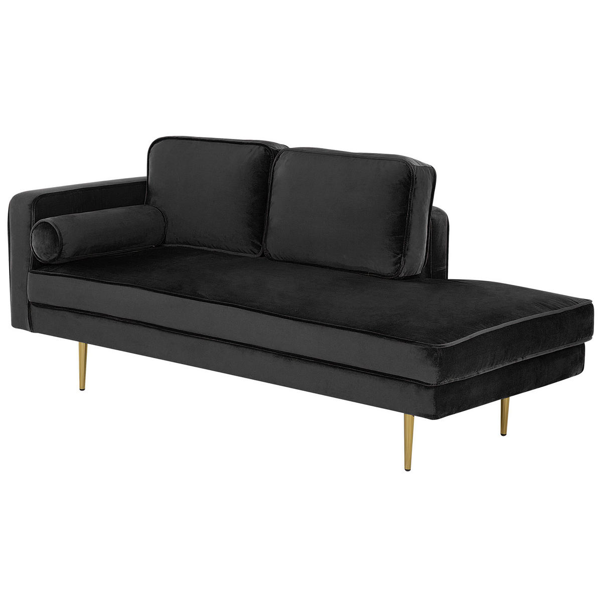 CHAISELONGUE Samtstoff schwarz linksseitig Miramas - Goldfarben/Schwarz, Textil (171/63/79cm) - Beliani