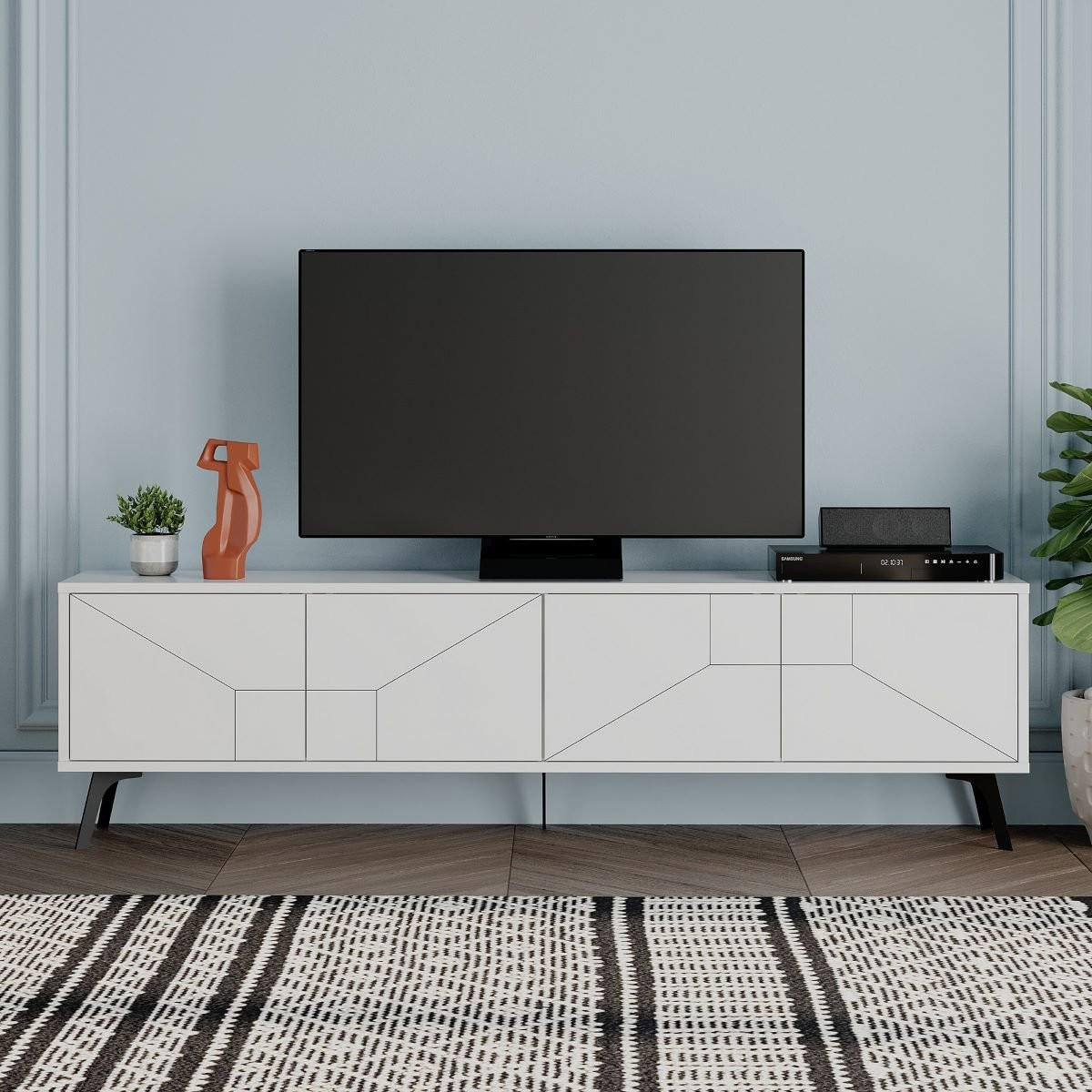 TV-MÖBEL 4 Türen L180 cm - Dune - Weiß, Holzwerkstoff (29.6/50/180cm) - Calicosy