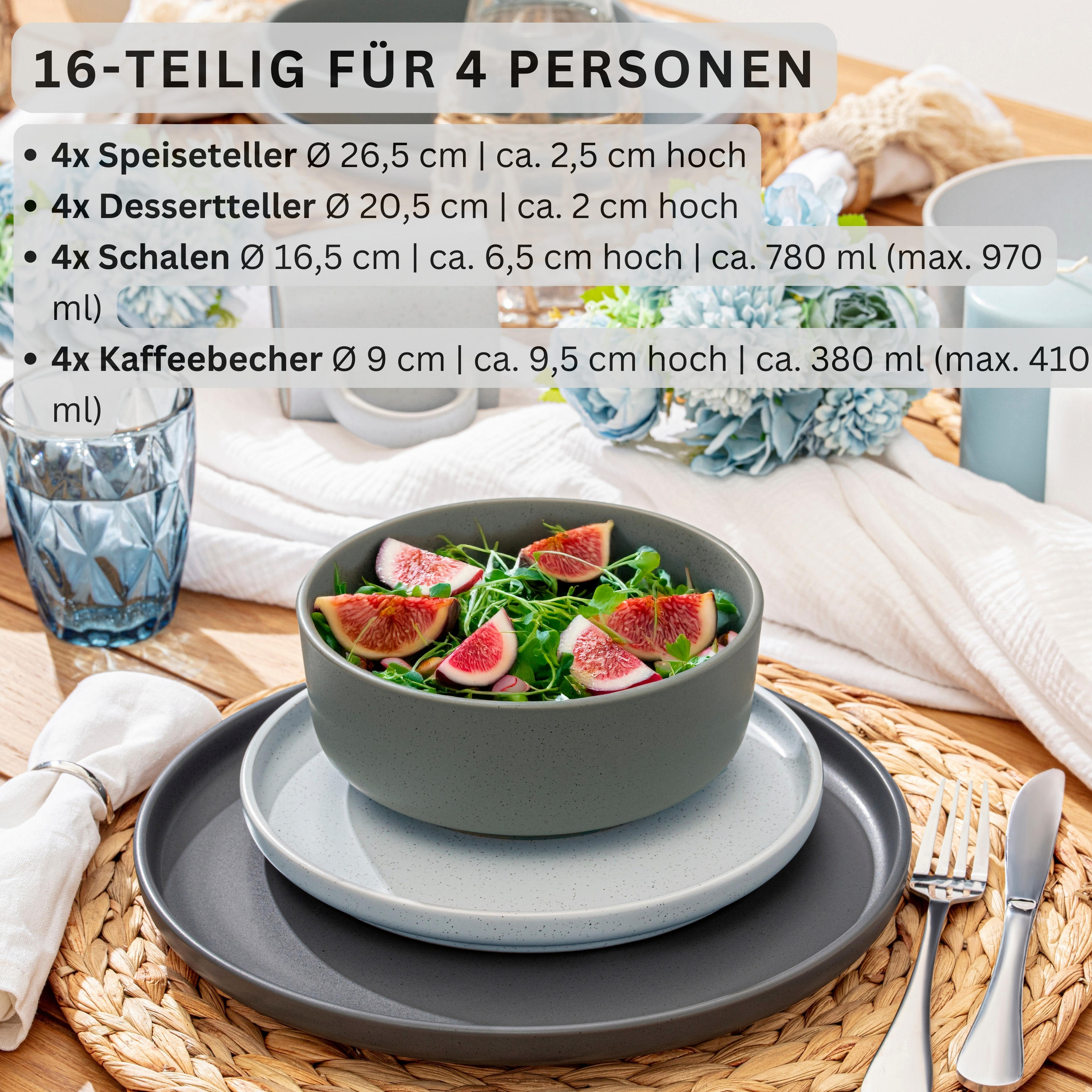 KOMBISERVICE LEEDS - 16 teilig aus Steingut - Multicolor, Stein (50/30/80cm) - Sänger