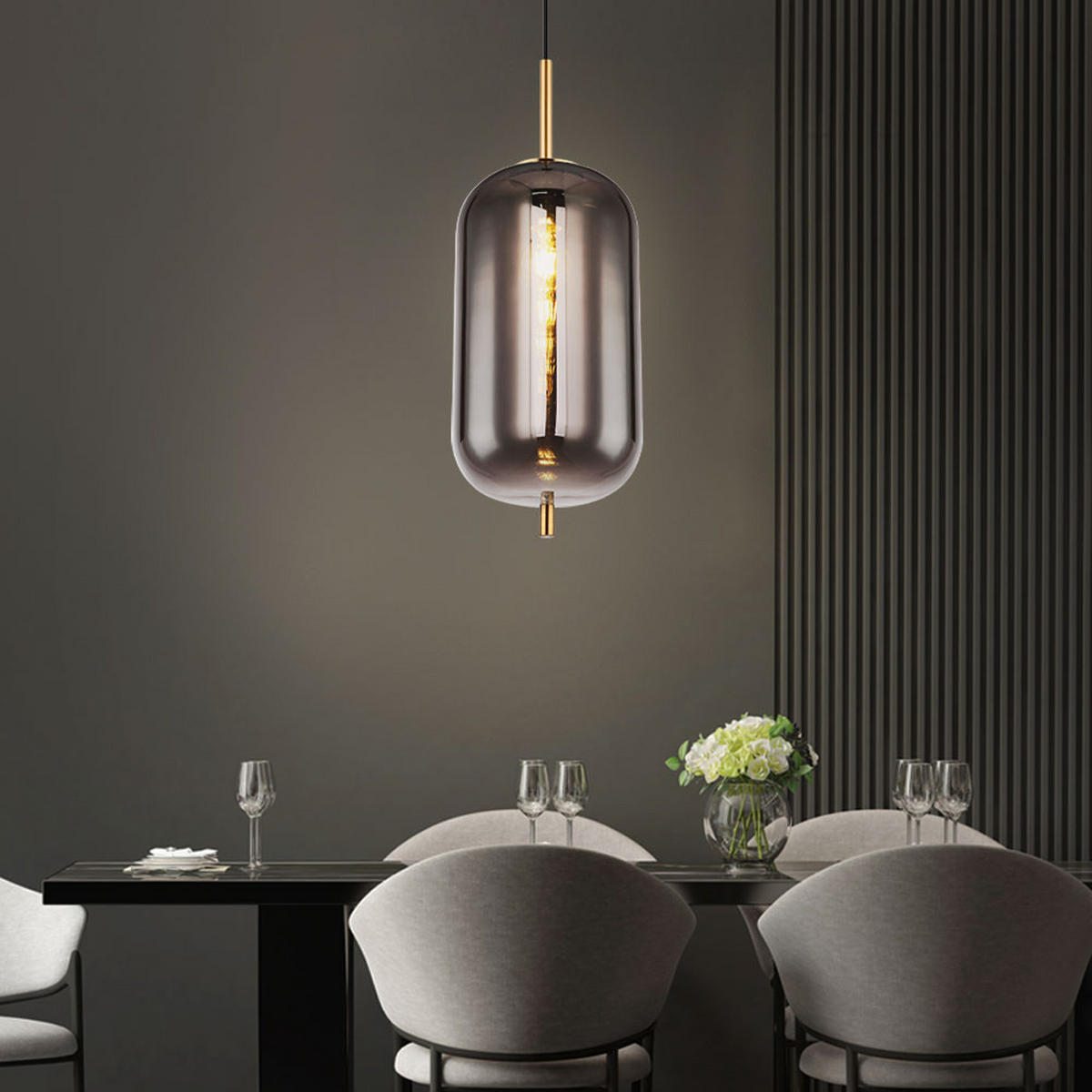 HÄNGELEUCHTE Metall Rauchglas Grau Matt - Grau, Glas (22/22/120cm) - Globo Lighting