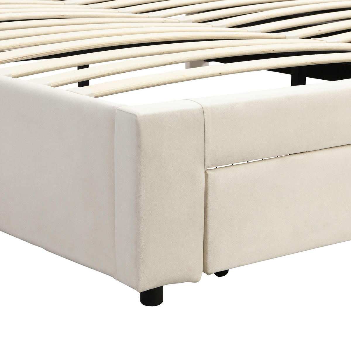 ČALOUNĚNÁ postel ze sametu 180x200 cm béžová s nastavitelným čelem a úložným prostorem - béžová, textil (180/200cm) - Modfu