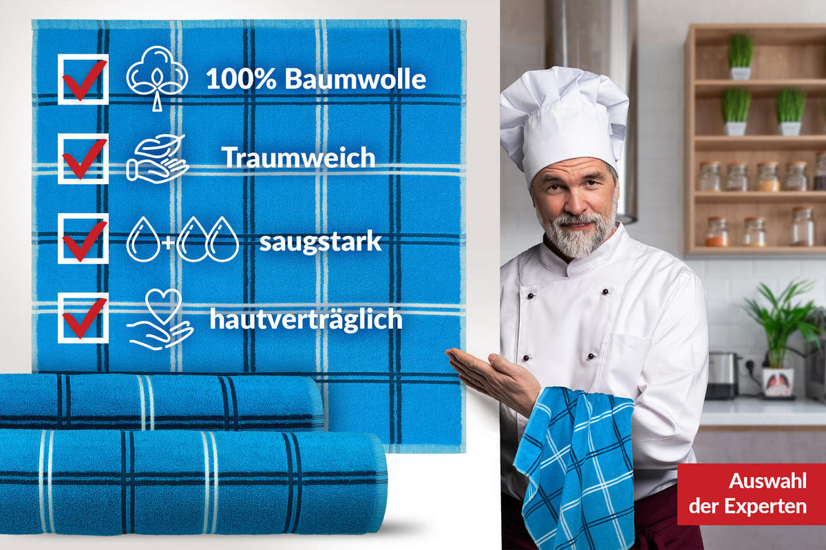 FROTTEE Küchenhandtücher 50x50 cm, 6er Set, Lyon Capri Blau - Pastellblau, Textil (50/50cm) - Lashuma