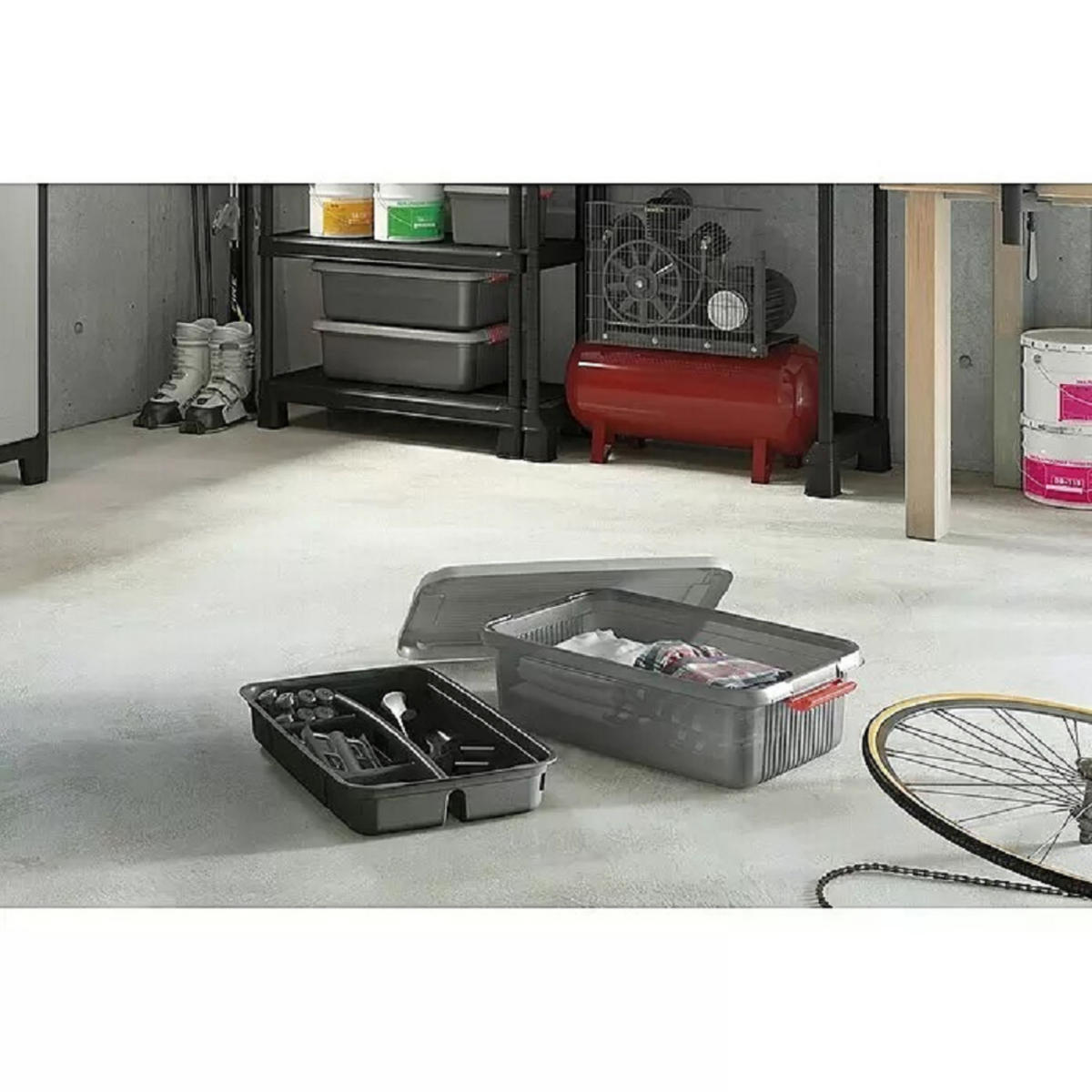 AUFBEWAHRUNGSBEHÄLTER MANATEE mit Deckel HxBxT 45x59x39 cm 60 Liter Grau/Orange - Grau, Kunststoff (59/39/45cm) - PROREGAL