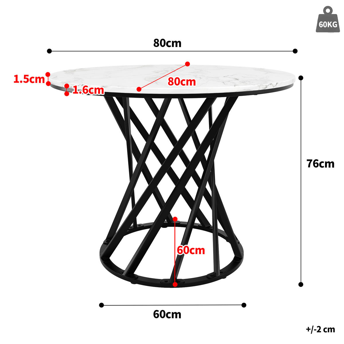 ESSTISCH 80x80x76 cm in Schwarz-Weiß aus MDF mit Schwarz-Weiß Optik und Bodenausgleich - Schwarz, Holzwerkstoff (80/80/76cm) - Modfu