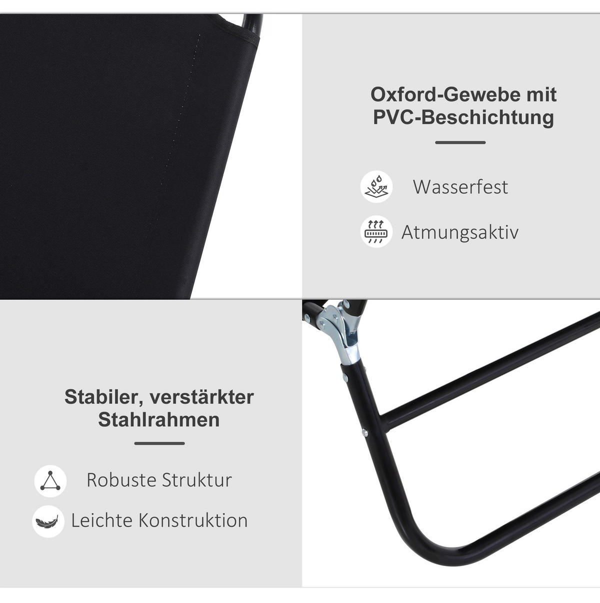 SONNENLIEGE aus Stahl 188x56x28 cm in Schwarz mit 5-fach verstellbarer Rückenlehne - Schwarz, Metall (56/28/188cm) - Modfu