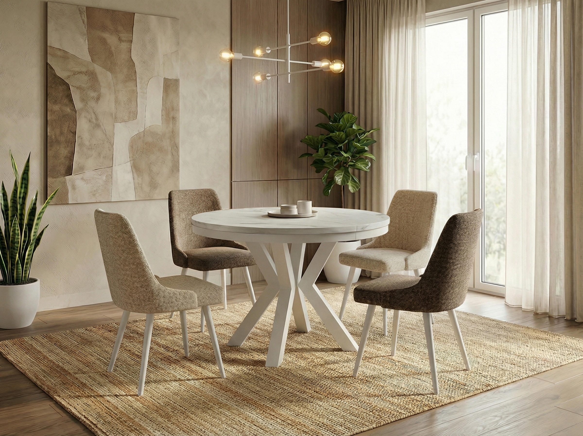 ESSTISCH Clara Weiß runder ausziehbarer, Marmor Weiß 100-180/100/76 cm - Ecru/Weiß, Holzwerkstoff/Metall (100/100/76cm) - WFL GROUP